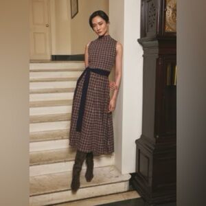 Cara Cara Brice dress in navy mini check. NWT. XS